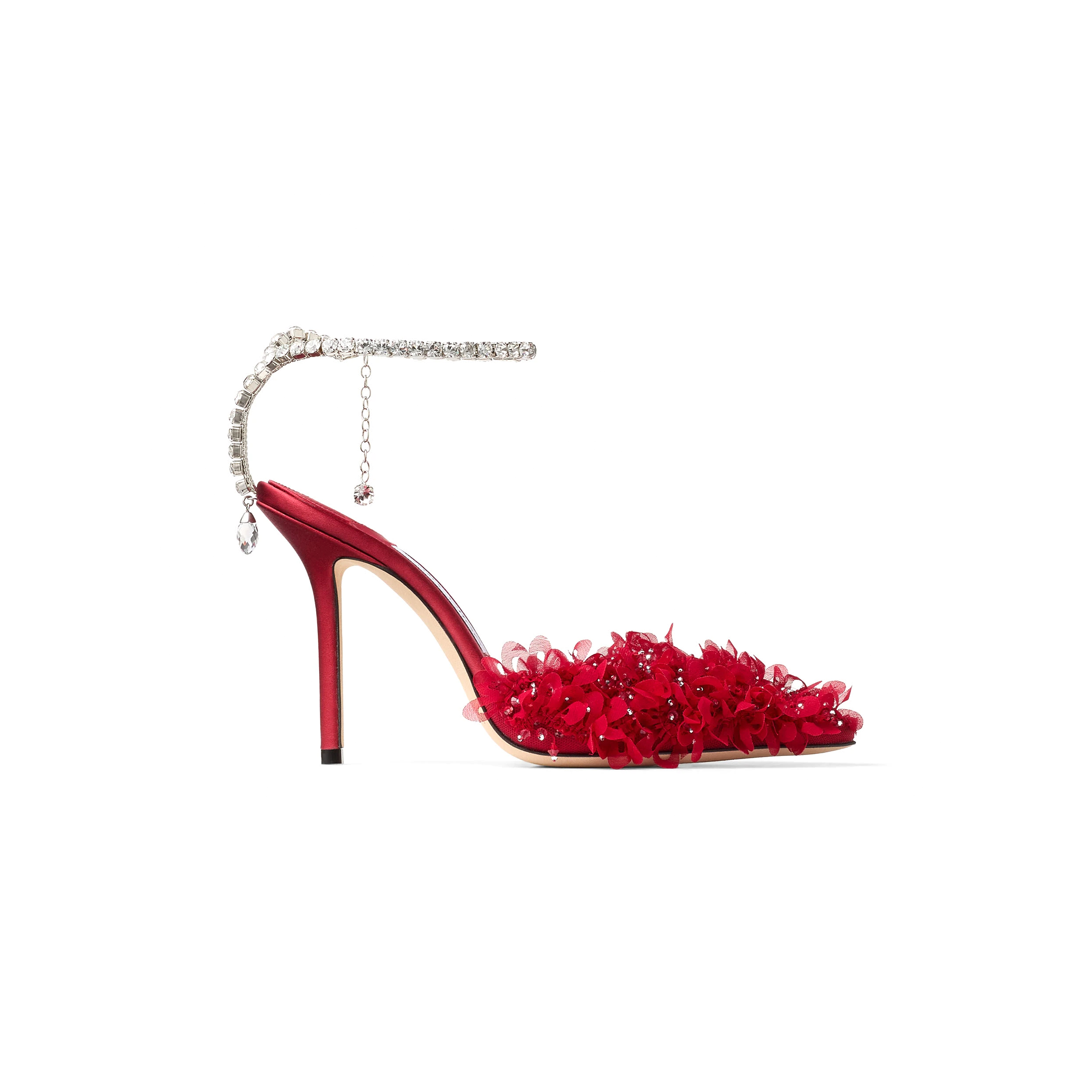 JIMMY CHOO SAEDA 100 RUBY RED MESH PUMPS WITH PETAL EMBROIDERY SAEDA100BSR JIMMY CHOO SAEDA 100 RUBY RED MESH PUMPS WITH PETAL EMBROIDERY SAEDA100BSR